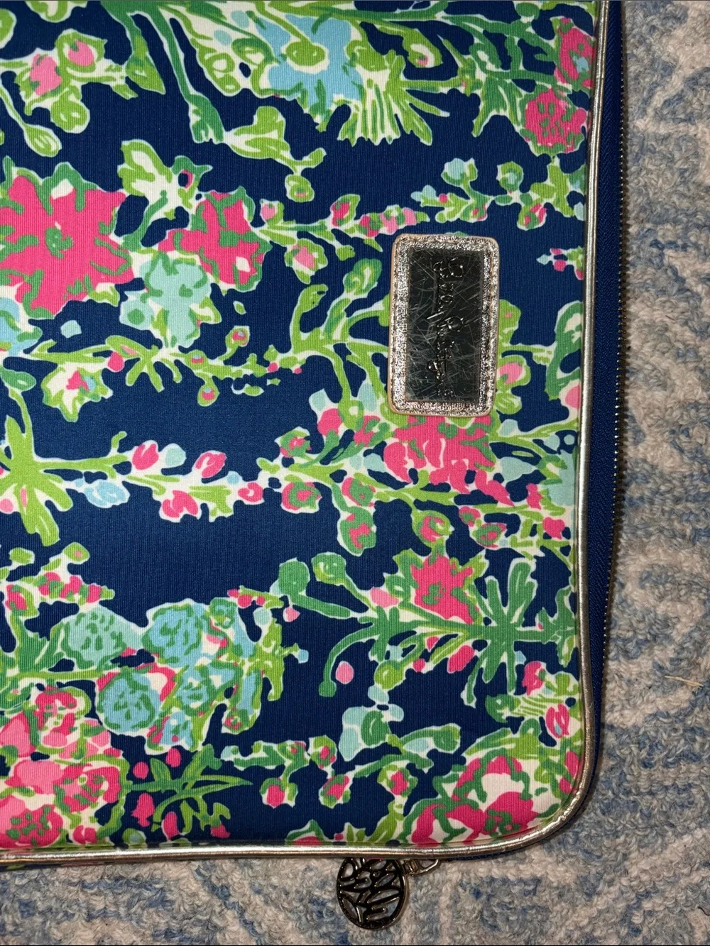 Lilly Pulitzer Navy Pink Green Floral Zip Tablet Sleeve